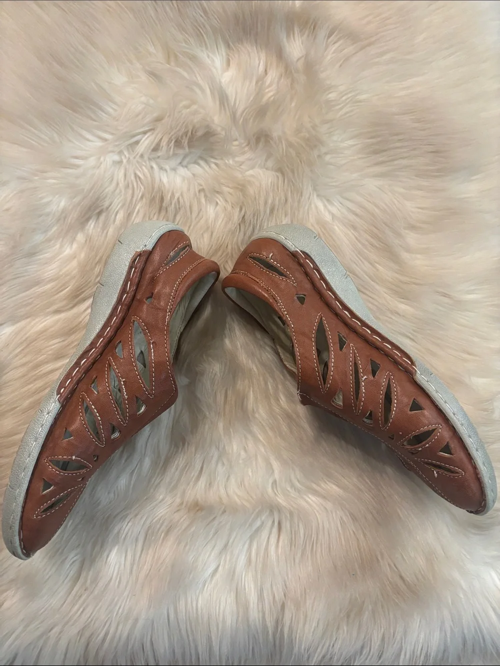 Propet Brown Leather Slip-On Loafers with Cutouts